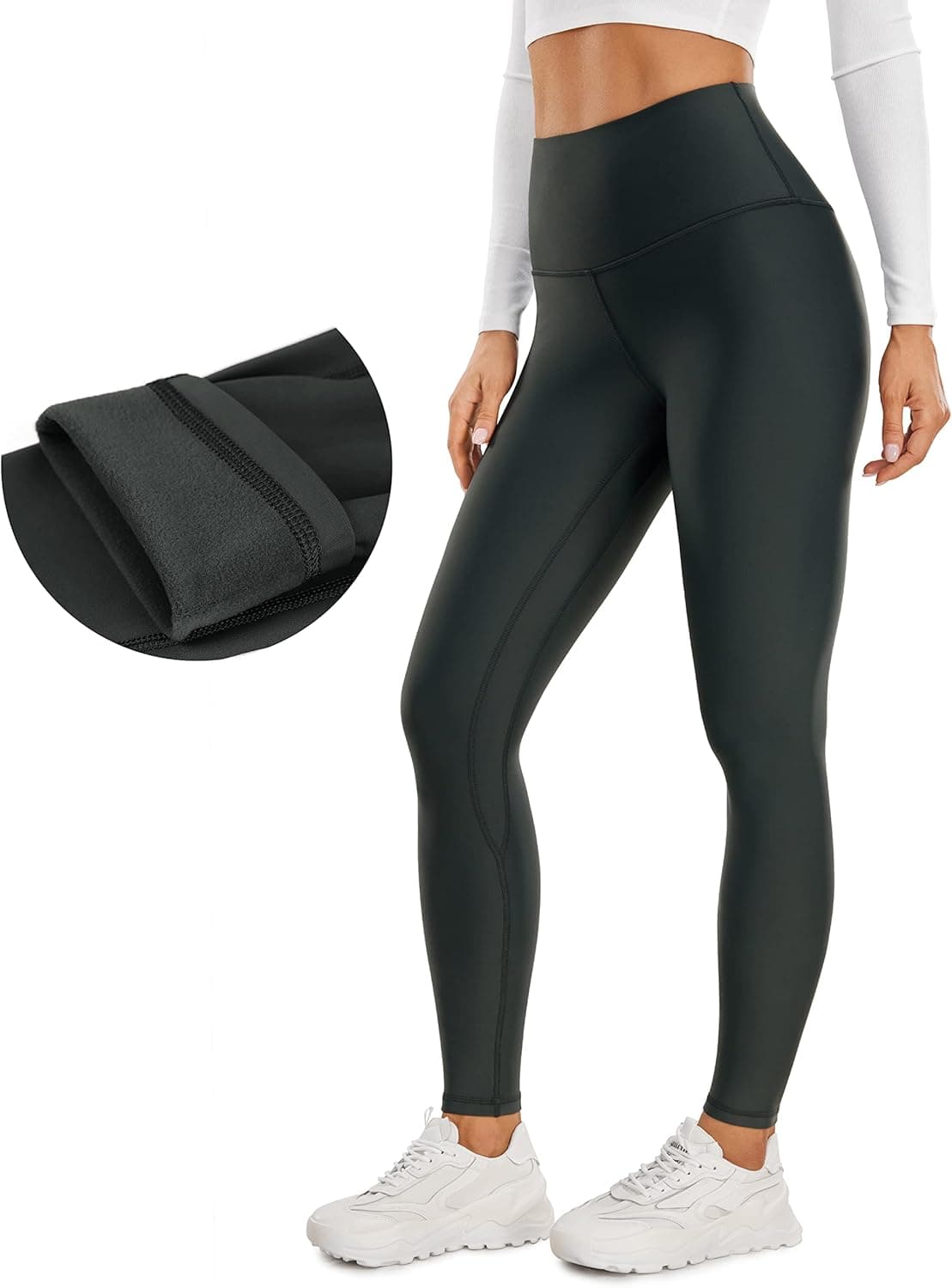 CRZ YOGA Thermal Fleece Lined Leggings Women 28'' - Winter Warm Workout Hiking Pants High Waisted Yoga Tights Full Length