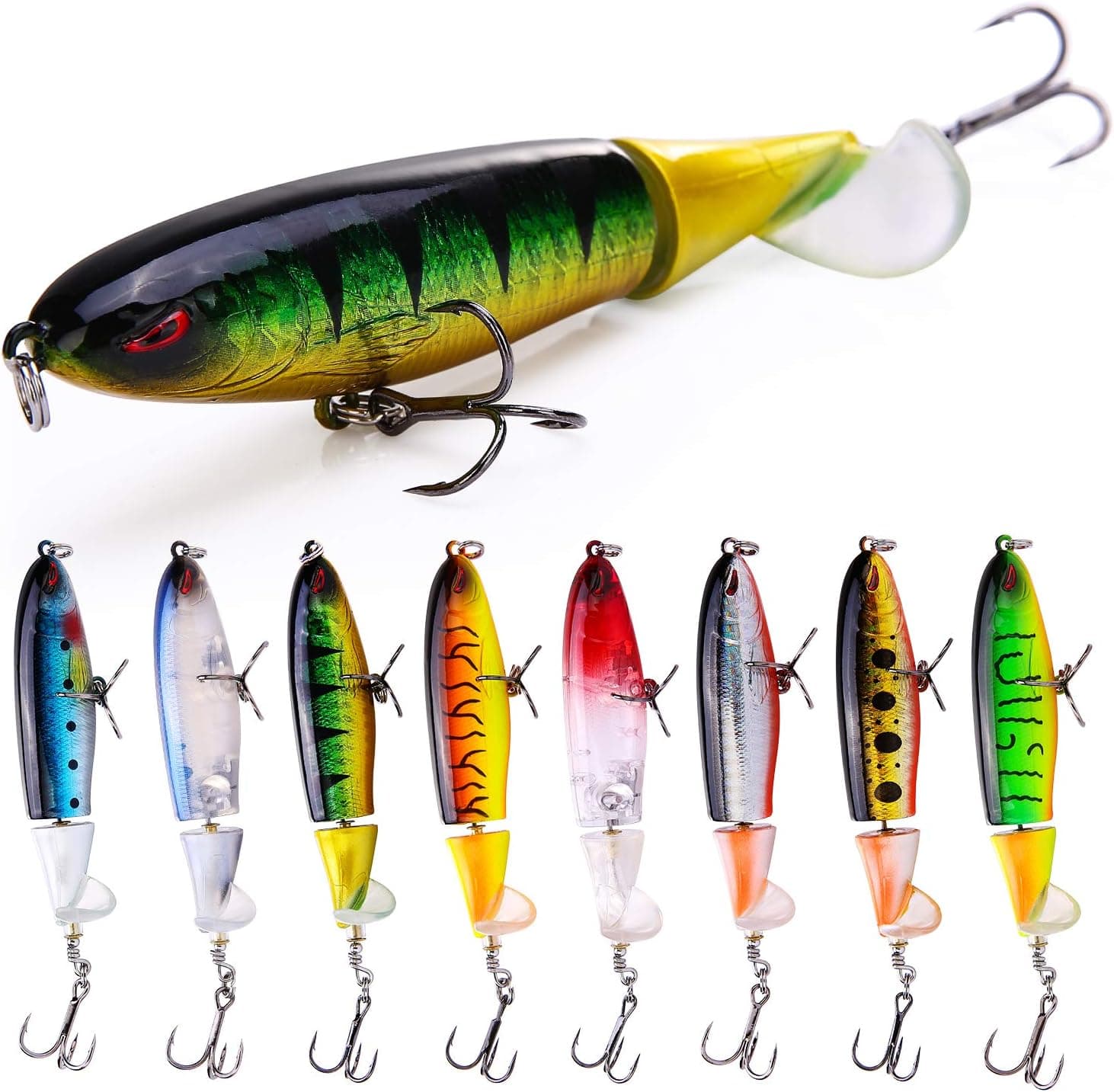 Sougayilang Fishing Lure with Floating Rotating Tail Topwater Bait Freshwater Saltwater Lures for Carp Bass pike-S002-1PC