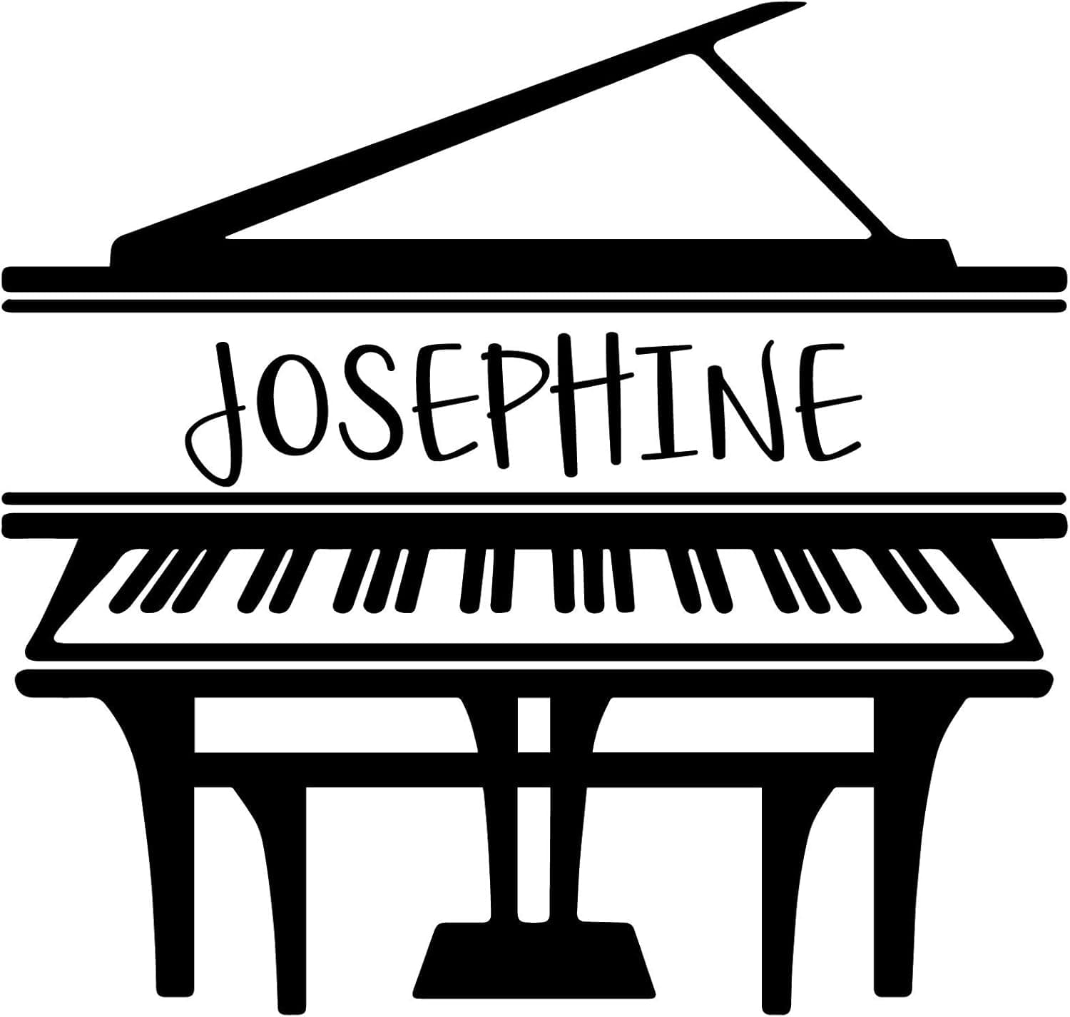 Room Wall Decor - Grand Piano w/Customized Name Aesthetic Vinyl Decal Stickers for Home in Living or Family Room, Music Studio, or Classroom - Custom Sizes and Colors Fit Any Themed Living Space