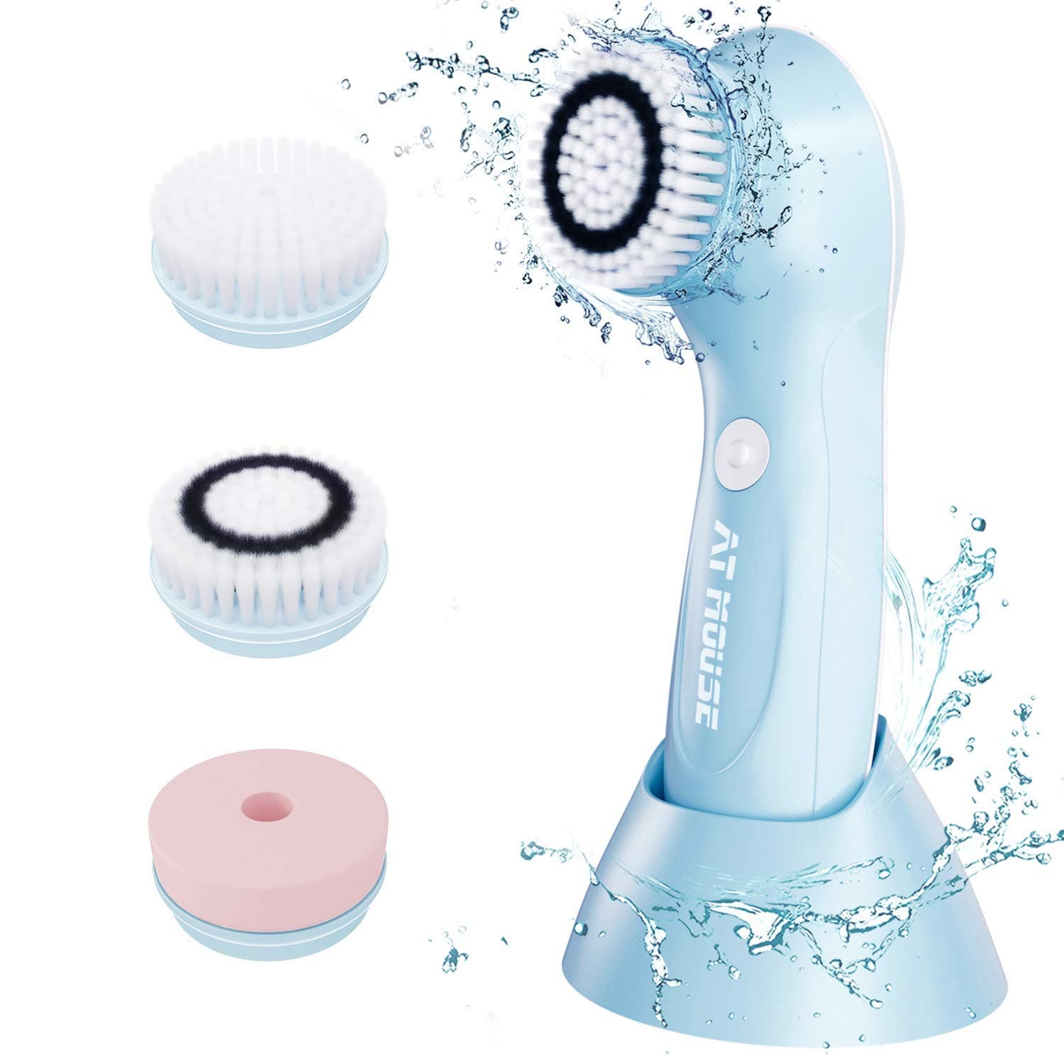 Facial Cleansing Brush, Facial Cleaning Brush for face - USB Rechargeable Upgrade Waterproof Facial Cleansing Brush, 3 Brush Heads with 2 Power Modes, Gentle Exfoliating and Massaging (Blue)