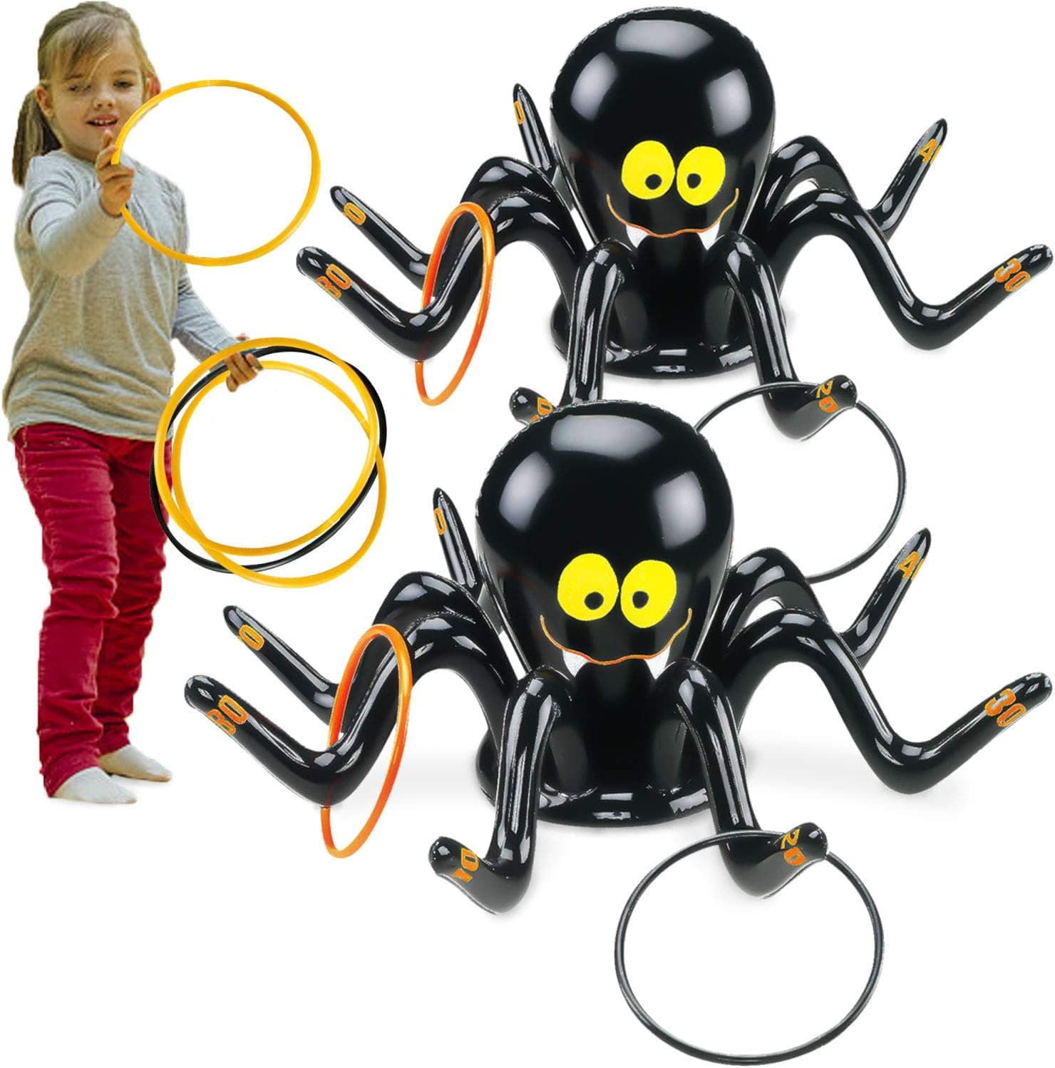 2 Set Hallowee Inflatable Ring Toss Game -Includes 2 Giant Spider Target+ 8 Plastic Rings Improves Hand Eye Coordination for Kids Perfect for Spooky Party Target Game Carnival Back to School Supplies