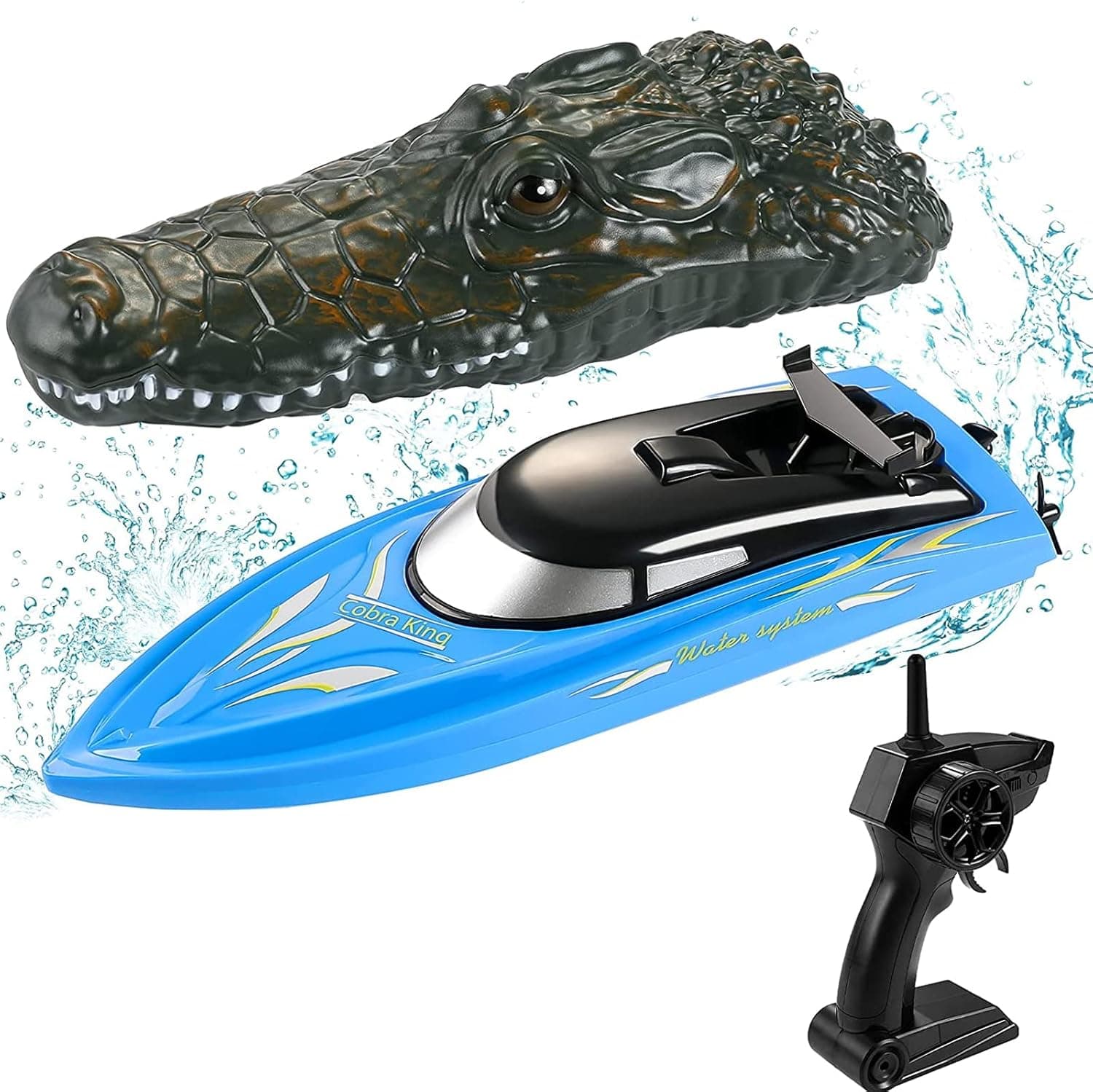 Wemfg RC Boat Remote Control Boats with Crocodile Top for Pools and Lakes, RH701 15km/h High Speed Mini Boat Toys for Kids Adults Boys Girls Blue