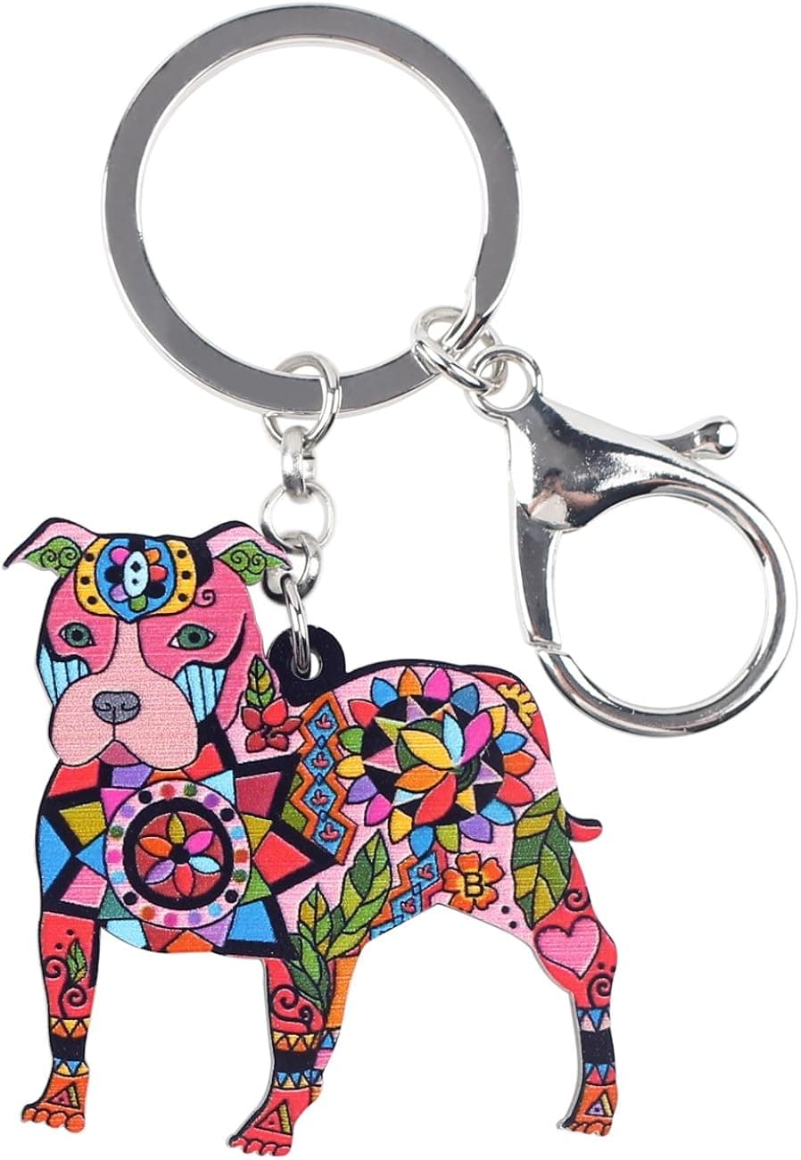 BONSNY Pit Bull Dog Key Chain Keyring for Women Gifts Purse Handbag Charm Jewelry