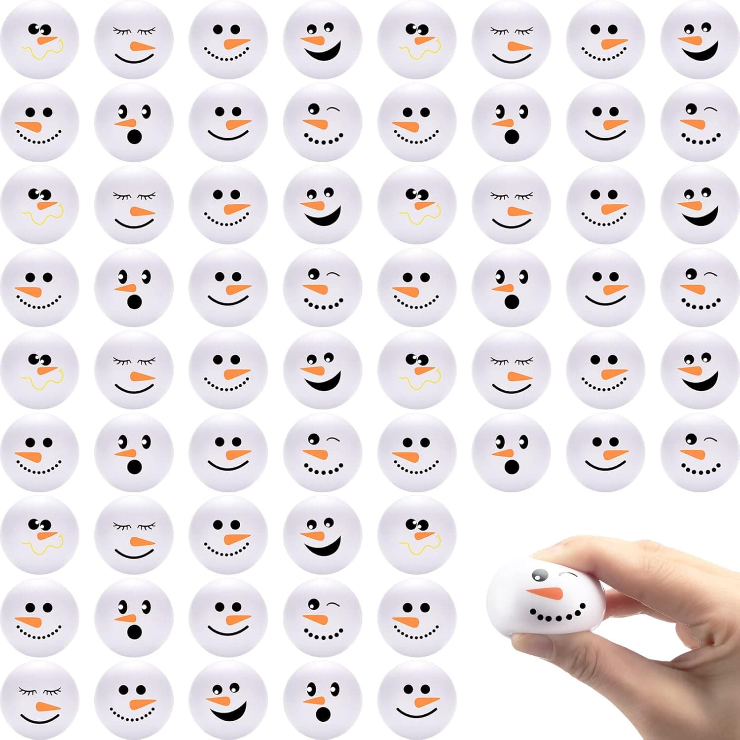 Christmas Stress Balls Snowmen Stress Toys 1.6 Inch Snowball Stress Toy Small Foam Snowman Face Snowballs for Winter Christmas Game Decorations Stocking Stuffers Goodie Bag Fillers (64 Pcs)