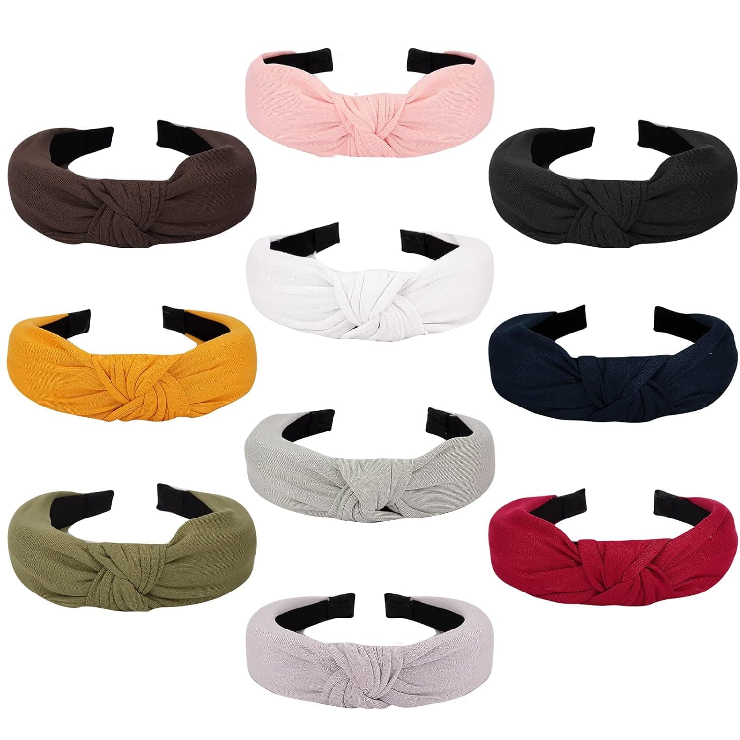 Jaciya Headbands for Women Girls Hairband 10pcs Knotted Headband for Women Top Knot Turban Hair Bands Wide Solid Color Fashion Headbands Hair Accessories