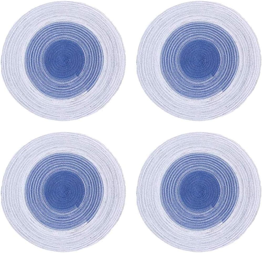 Round Placemats Set of 4 Large Heat-Resistant Braided Round Table Placemats Stain Resistant Anti-Skid Table Mats for Wedding Holiday Party (Blue)