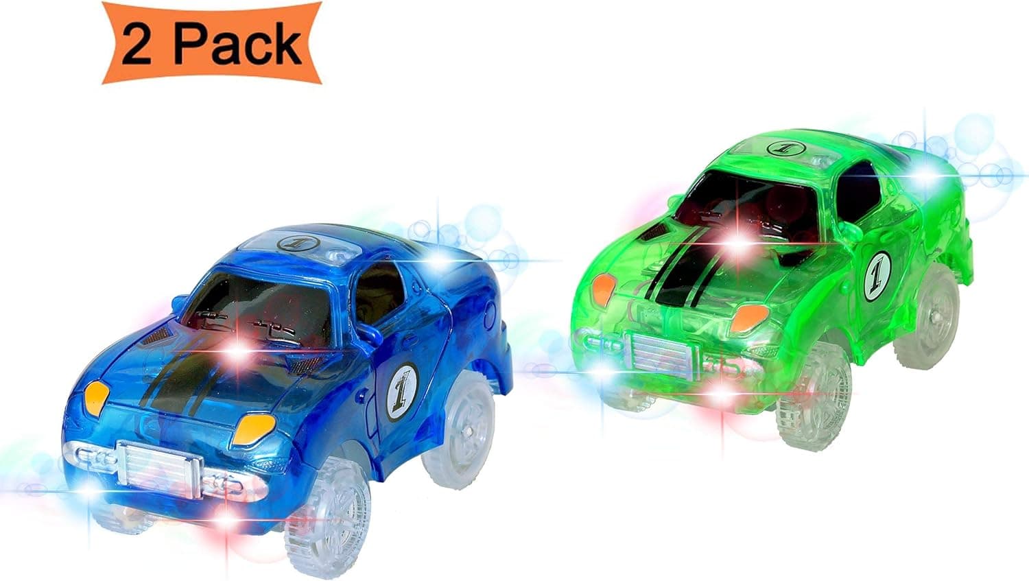 Track Cars,Replacement Toy Light up Car Track (2-Pack) Glow in The Dark Racing Track Accessories,Compatible with Most Tracks ,Surprise Christmas Gift for Boys and Girls
