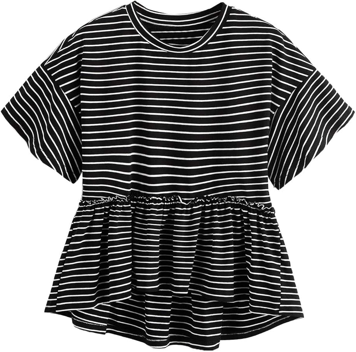 Romwe Women's Loose Ruffle Hem Short Sleeve High Low Peplum Blouse Top