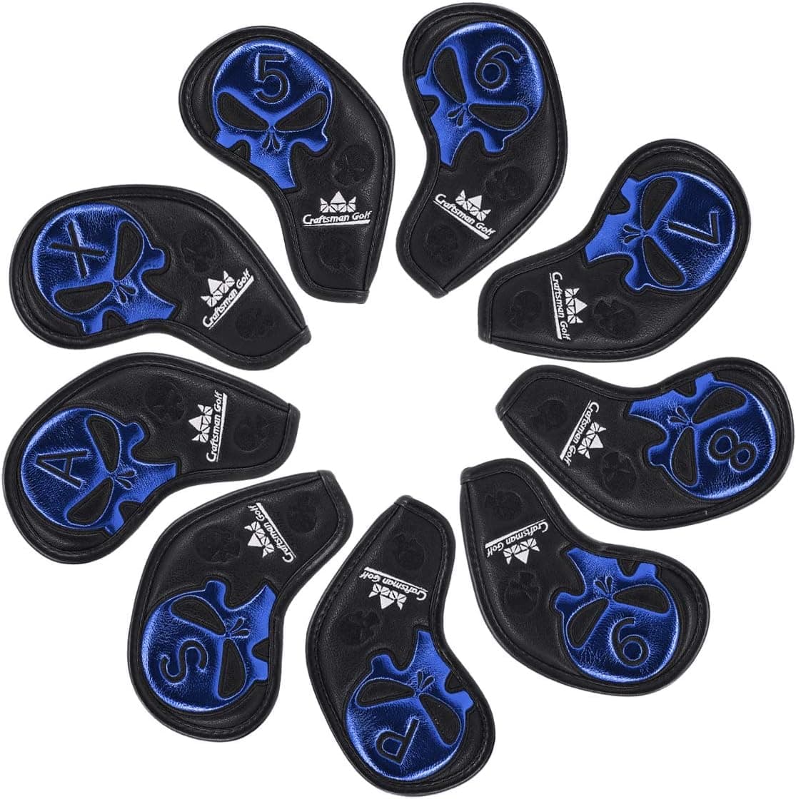 CRAFTSMAN GOLF 9pcs/Set (5,6,7,8,9,A,S,P,X) Skull Logo with No. Black Iron Club Headcover Set