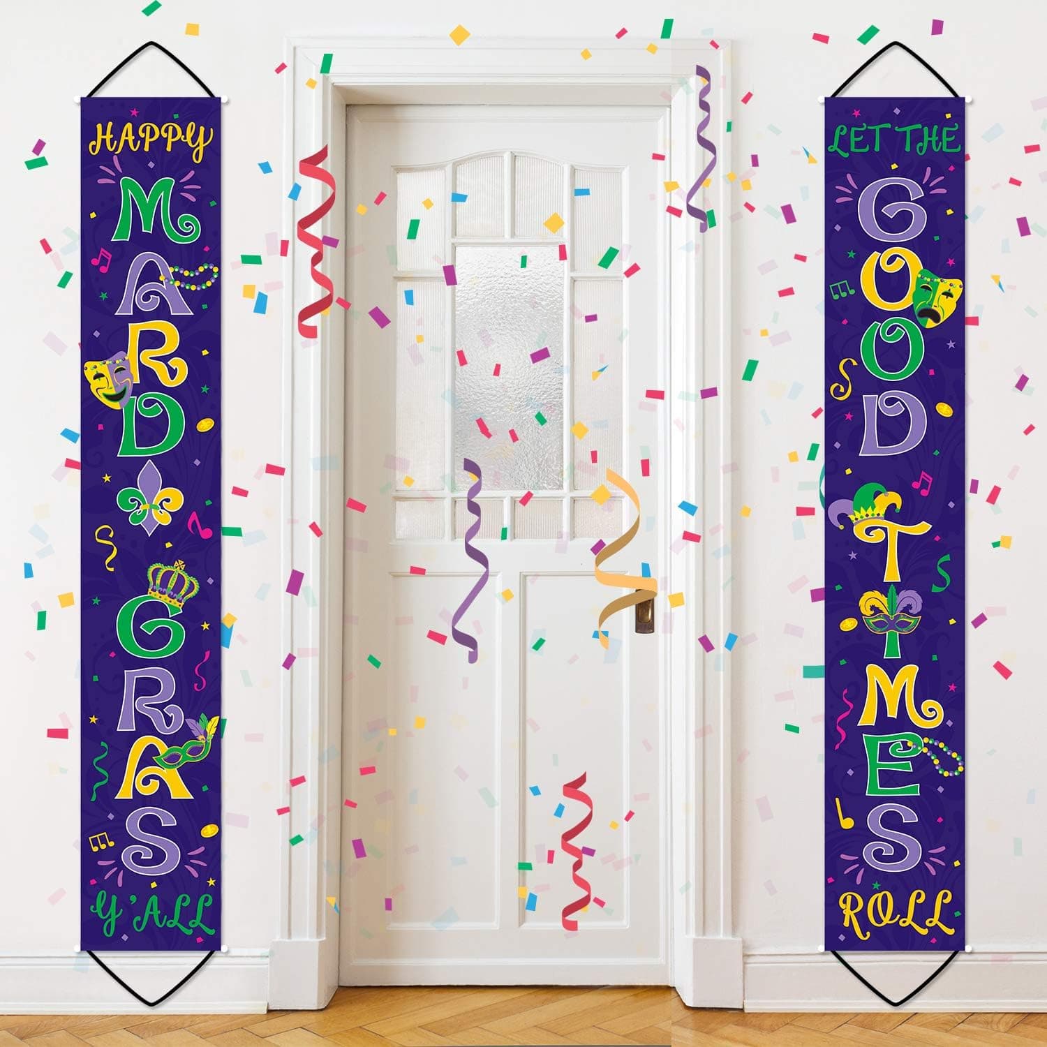 Mardi Gras Decorations Banner Mardi Gras Porch Sign Welcome Happy Mardi Gras Banner Let the Good Times Roll Hanging Garland for Masquerade Party Supplies