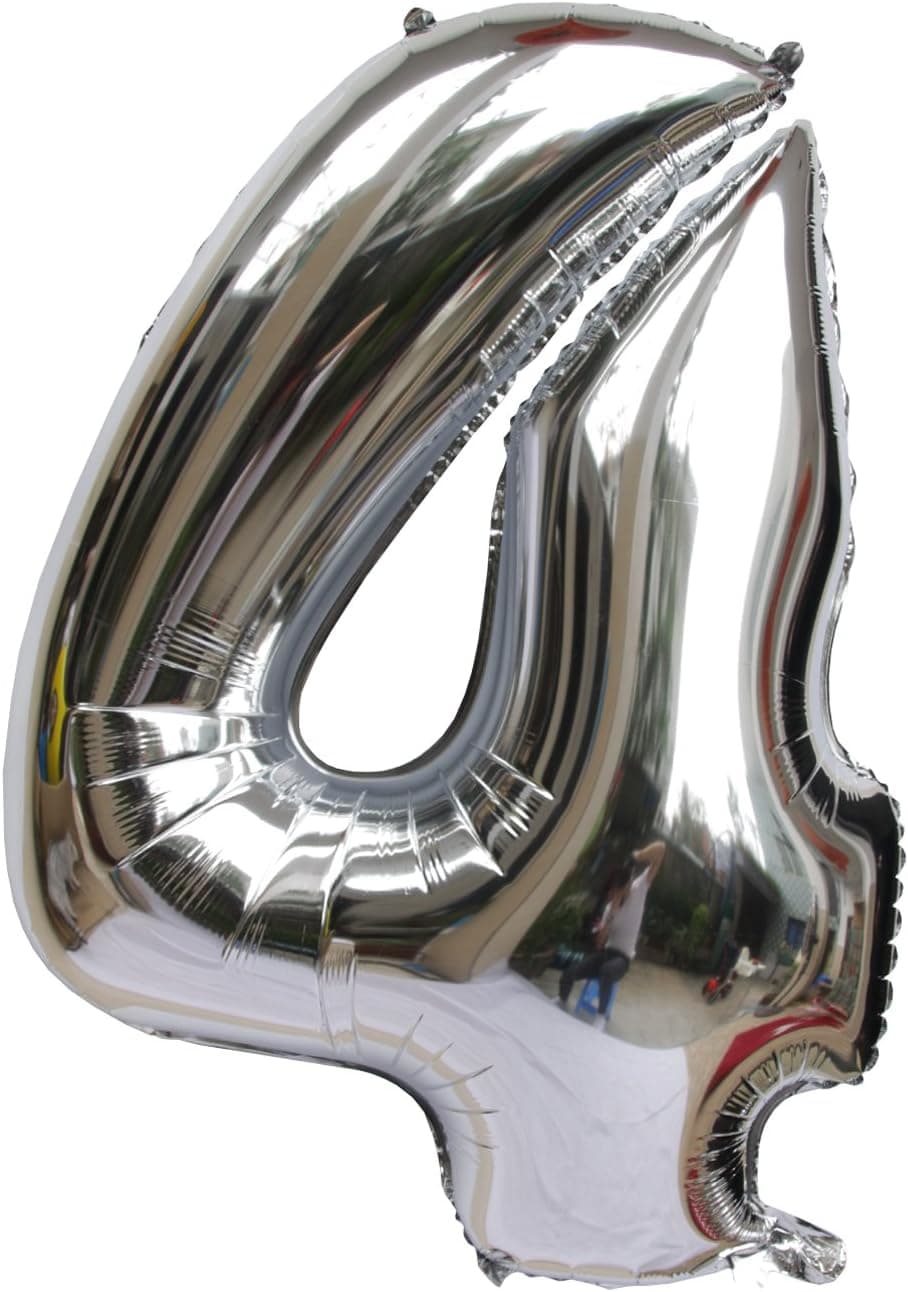 Langxun 40" Number 0-9 Thickening Silver Foil Air-Filled/Helium Mylar Balloons for Birthday & Party & Wedding Anniversary (Number 4)