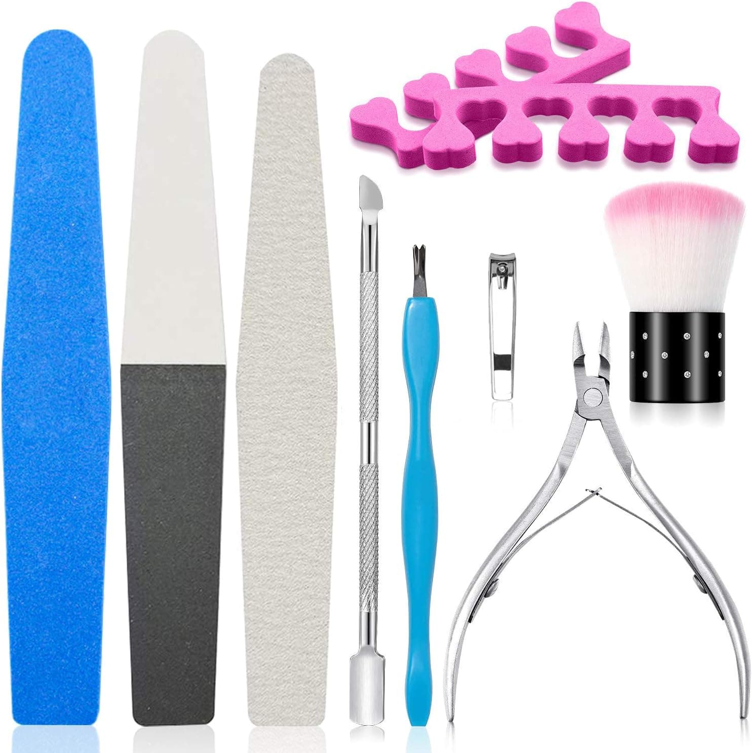 Professional Nail Files and Buffers Set Manicure and Pedicure Tools 9pcs Nail File Kit Nail Clipper Cuticle Pusher Nipper Nail Brush Toe-Seperater Cotton