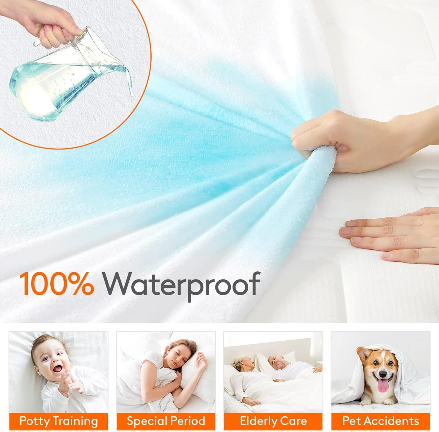 Lifewit Waterproof Mattress Protector Queen Size Ultra Soft & Breathable Mattress Pad Cover Noiseless Mattress Cover Protector with 18" Deep Pocket, White