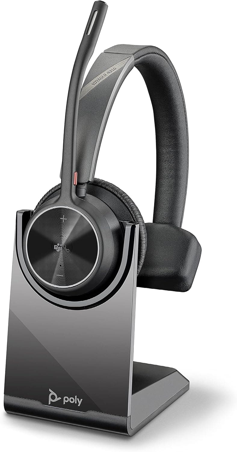 Poly - Voyager 4310 UC Wireless Headset + Charge Stand (Plantronics) - Single-Ear Headset- Connect to PC/Mac via USB-A Bluetooth Adapter, Cell Phone via Bluetooth-Works w/Teams (Certified), Zoom&More