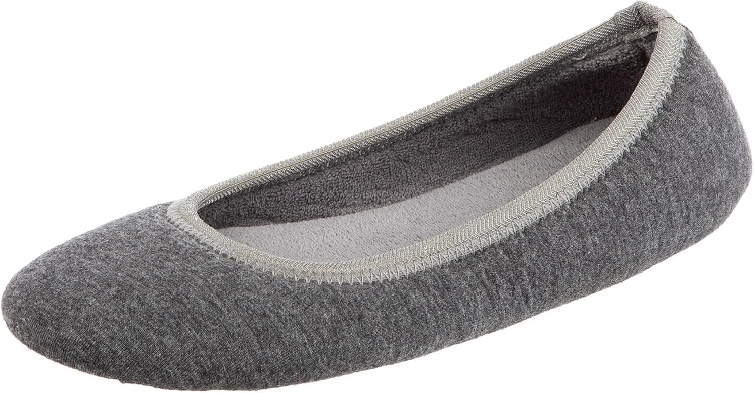 isotoner Women's Stretch Velour Victoria Ballerina House Slipper with all Around Memory Foam Comfort