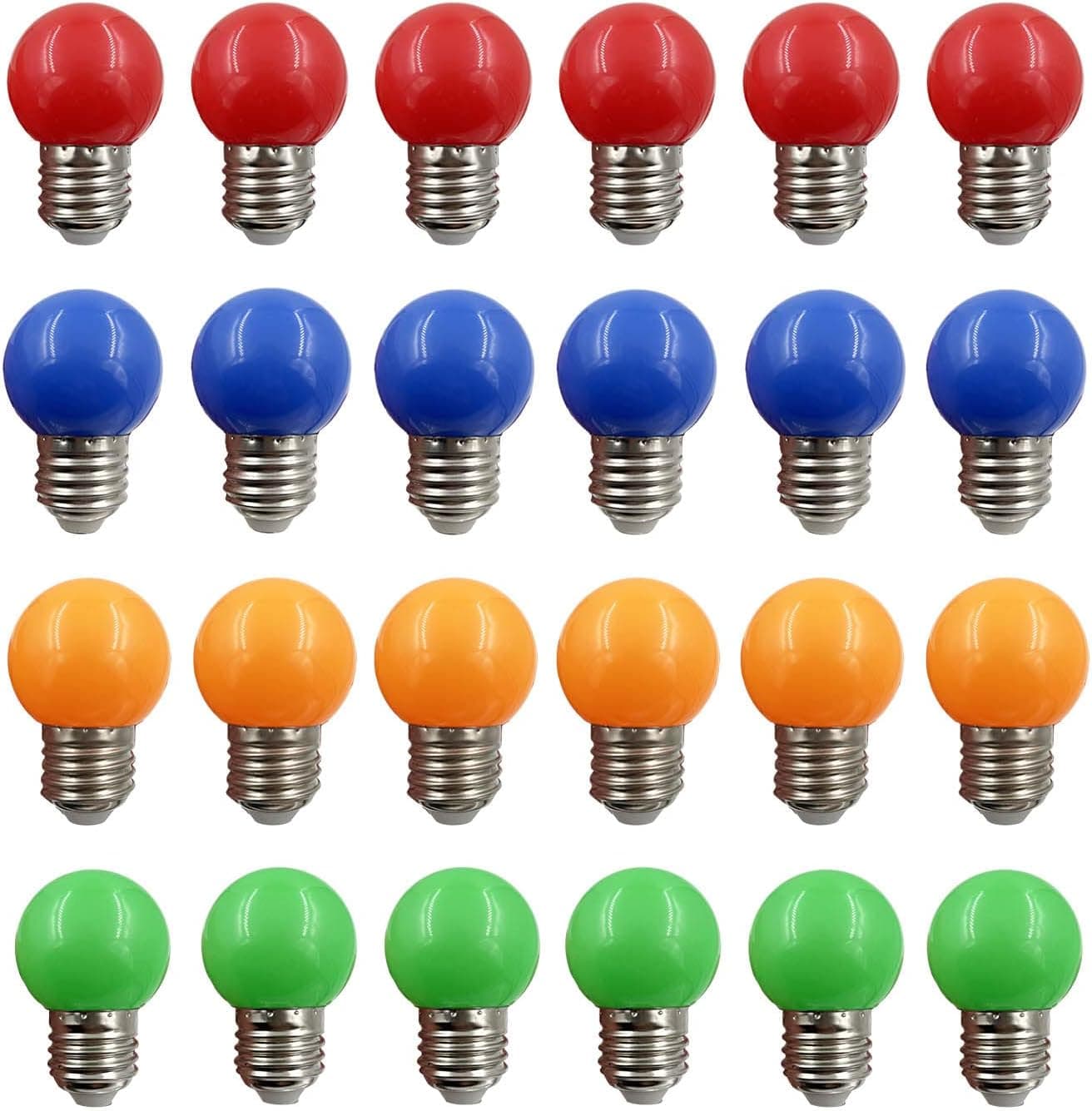 LED Colored Light Bulbs Decorative String Light Bulbs G14 1W E26 Medium Screw Base Globe Small Lamps for Wedding Halloween Christmas Party Bar Mood Ambiance Decor (Multi-Colored 24 Pack)