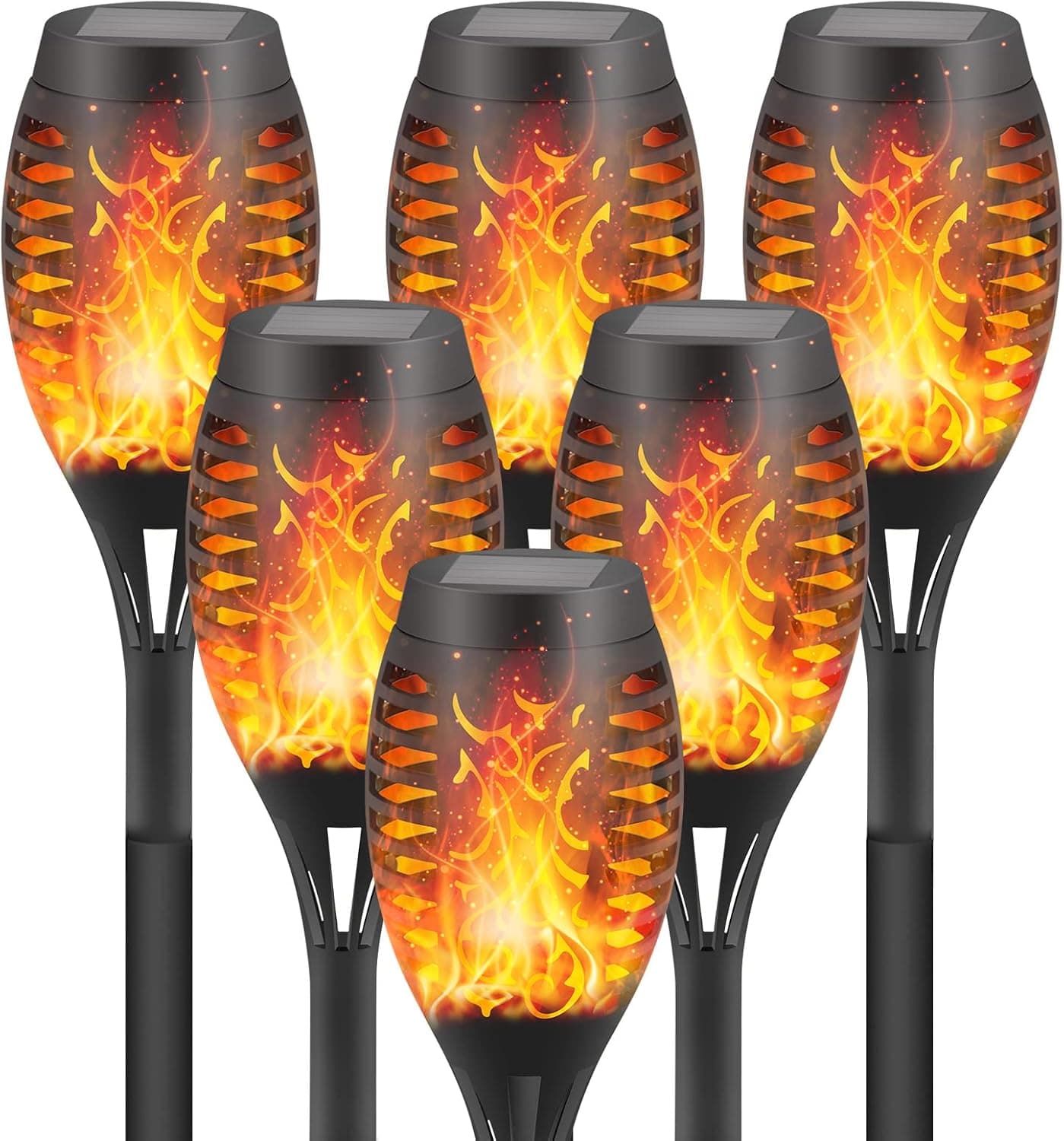 DIKAIDA 6 Pack Solar Lights Torches LED Flickering Flame Outdoor Waterproof Solar Powered Pathway Lights Landscape Lanterns Decoration Lighting Auto On/Off for Garden, Golden (Black)…
