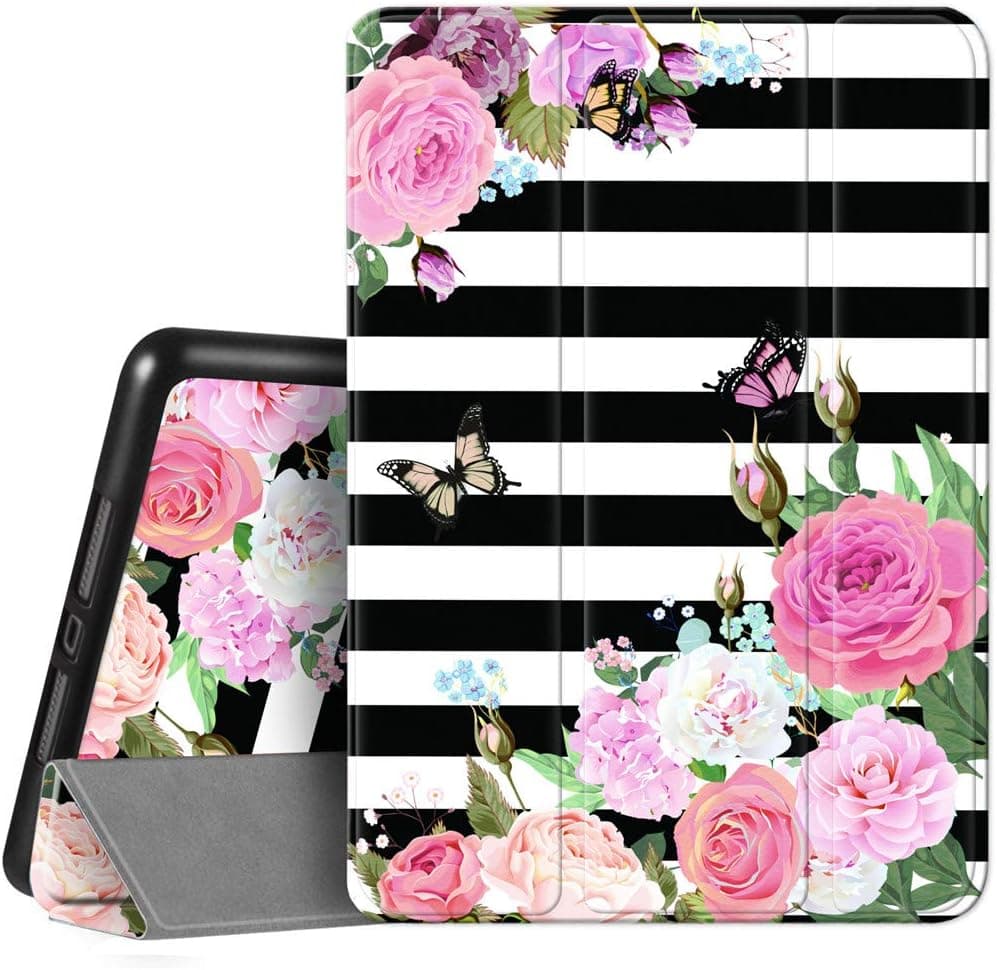 Hepix iPad 9th / 8th / 7th Generation Case Butterfly Flower Floral Stripe iPad 10.2 inch Case Cover Pink Rose Purple Flower with Pencil Holder 2021 Auto Sleep Wake for A2430 A2270 A2428 A2200 A2429