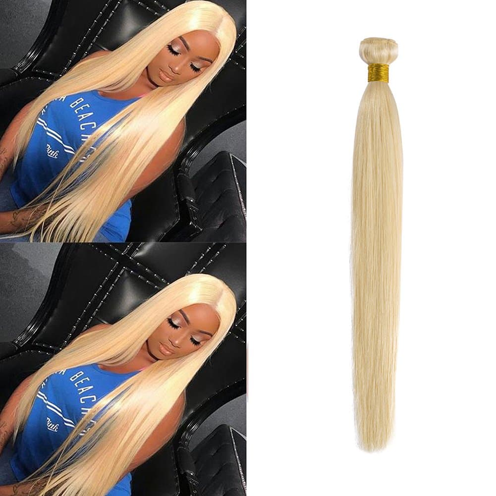 613 Blonde Hair Bundles Weft Unprocessed Brazilian Virgin Human Hair Weave Grade 7A Quality Brazilian Hair Extensions 10-24inch Weave Weft Thick Straight 18" / 18 inch #613 Bleach Blonde 100g