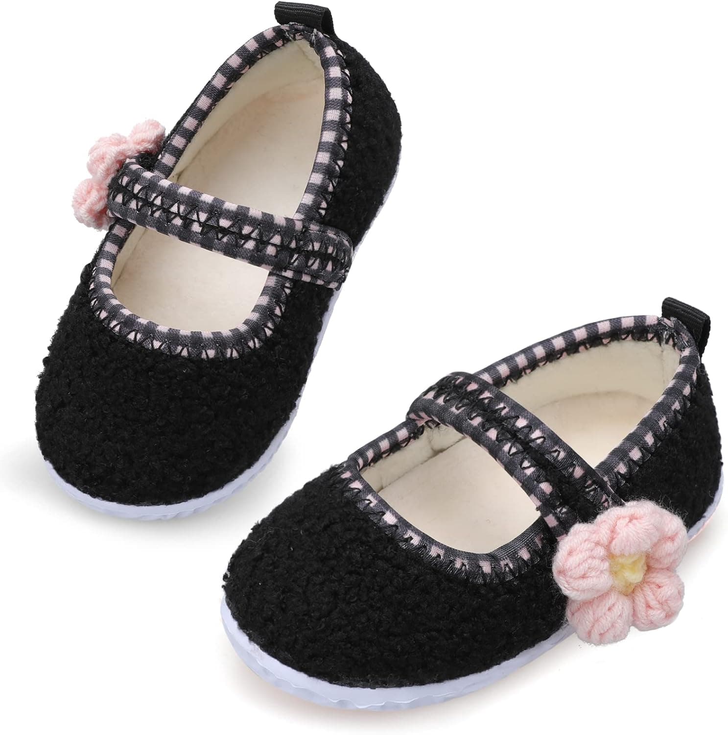relxfeet Toddler Slippers Girls House Slippers Kids Winter Boots Warm Lightweight House Shoes with Non-Slip Sole Black Toddler 5