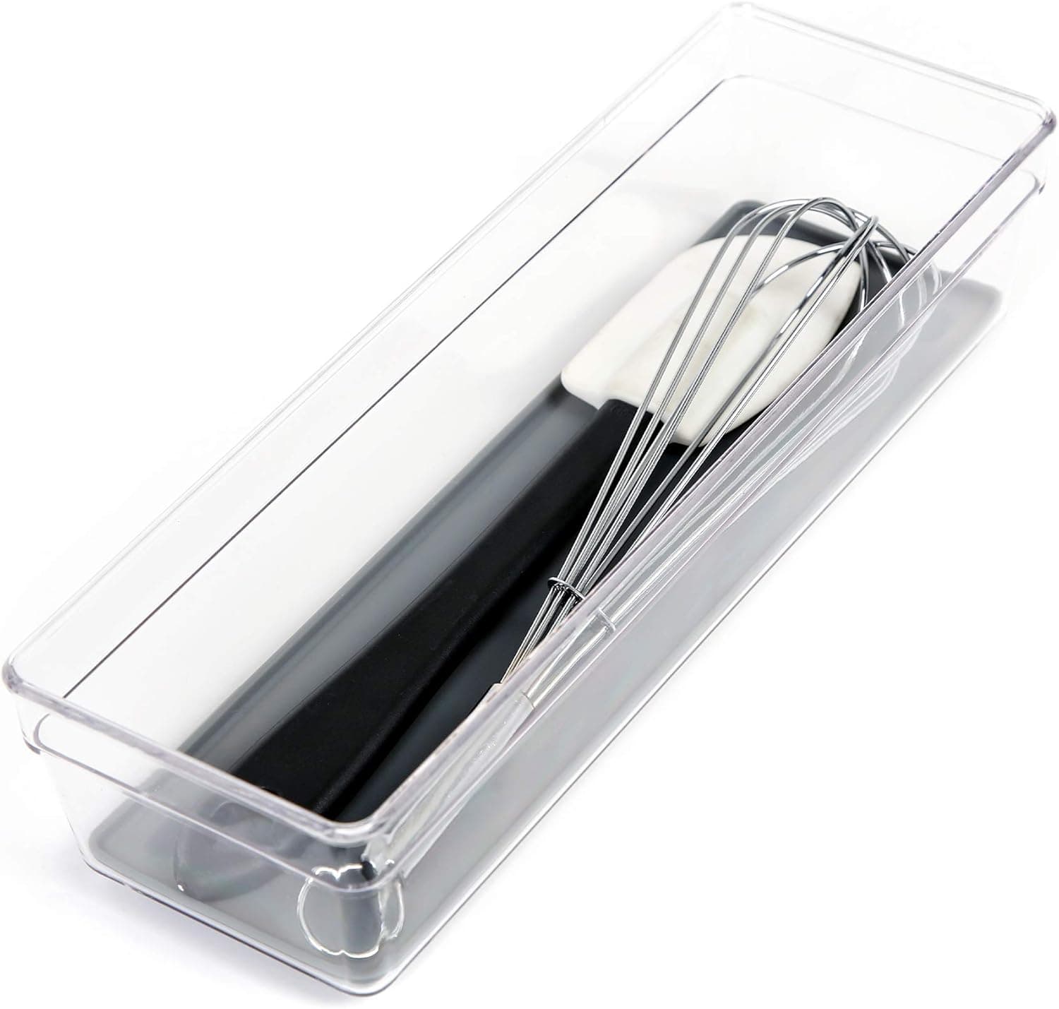 Smart Design Plastic Drawer Organizer - 9 x 3 Inch - Silicone Bottoms - BPA Free - Makeup Tray, Vanity, Utensils, Silverware Storage Bin - Kitchen - Gray
