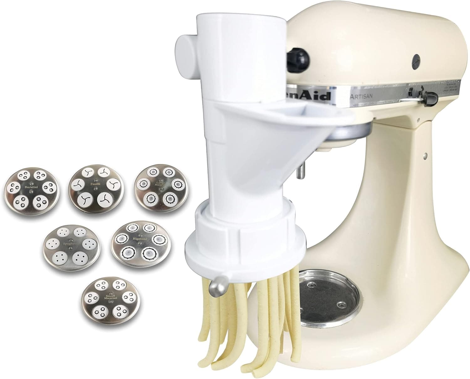 Cirillo Gourmet Pasta Press Attachment For KitchenAid Mixers- 6 Interchangeable Pasta Discs, Shape Your Own Pasta In A Flash, Compare to KSMPEXTA, Version 2.0, C-4-C