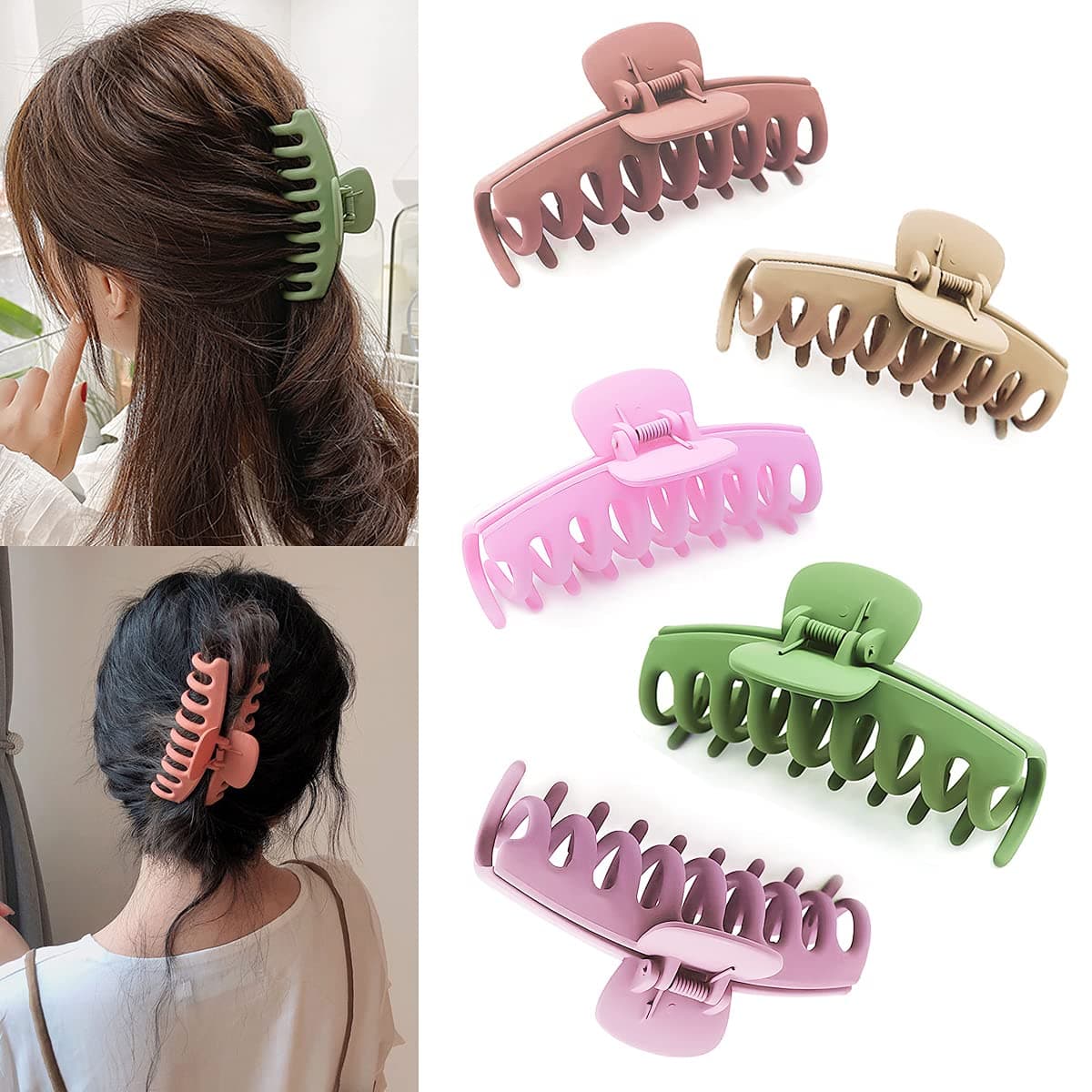 5 Pcs Hair Clips Set, Non-Slip Large Hair Claw Clips for Thick Hair 4.4 Inch Matte Retro Frosted Hair Clips for Women and Girls with Soft Claw Teeth and Strong Metal Spring.