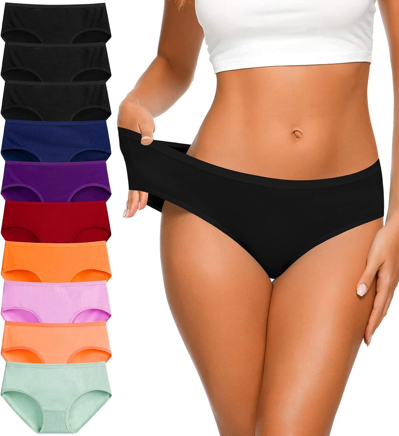 Eiggam Women's Cotton Bikini Panties, High-Cut Full Coverage Stretch Cool Underwear for Women