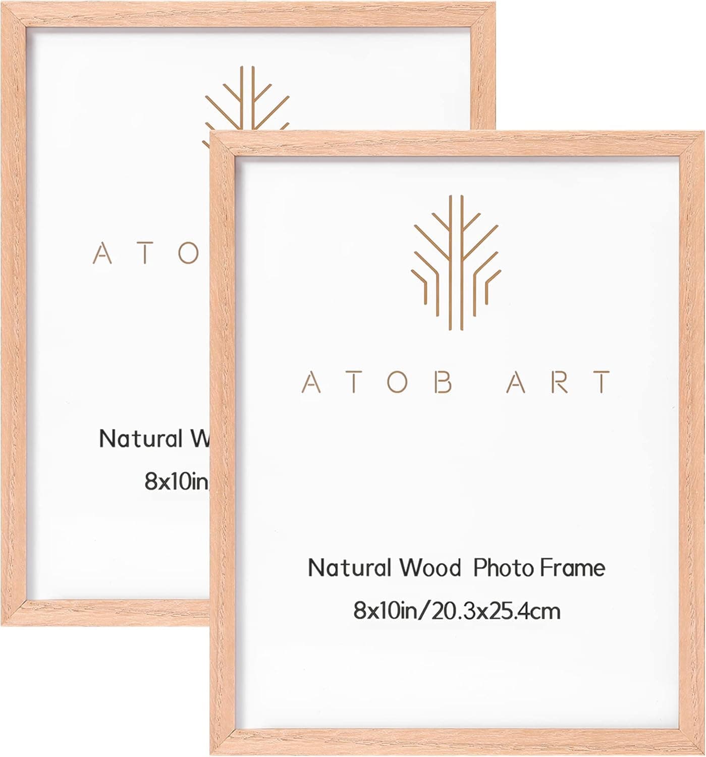 ATOBART 8x10inch Picture Frames, Oak Wood Photo Frame Set with High Definition Glass for Wall Mount or Table Top Display, Natural Wood Color,Set of 2