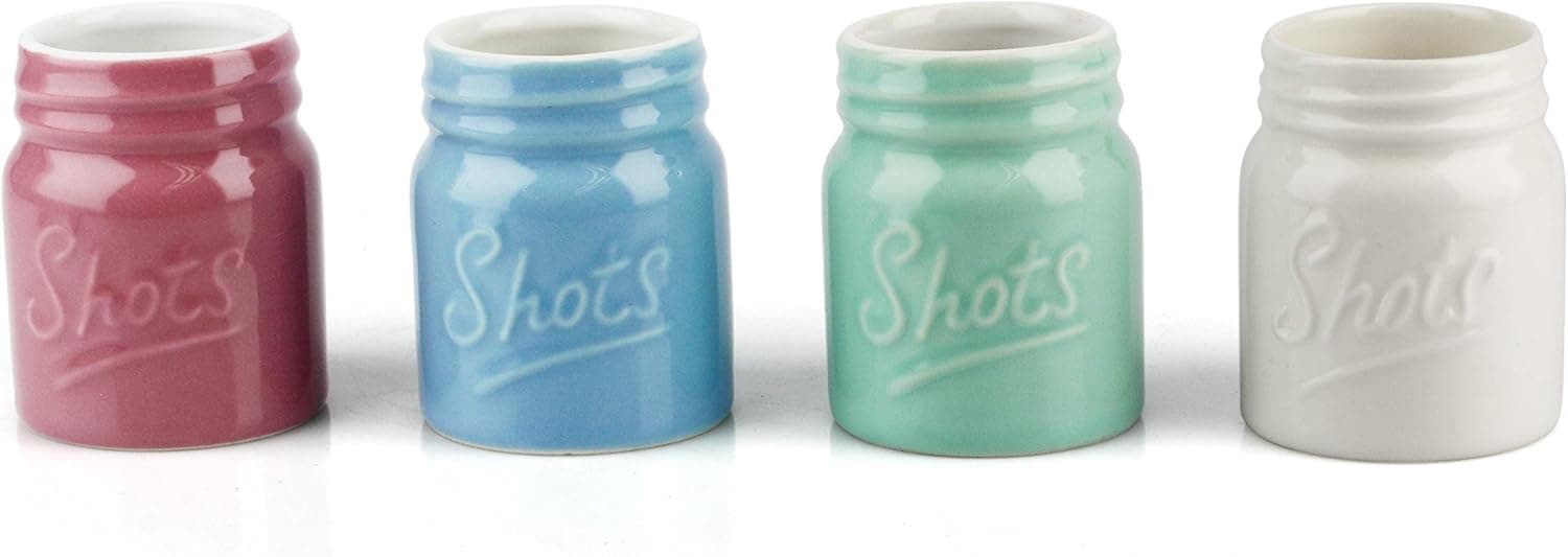 Set of 4-2.5 Ounce Ceramic Mason Jar Whiskey/Espresso Shot Glass