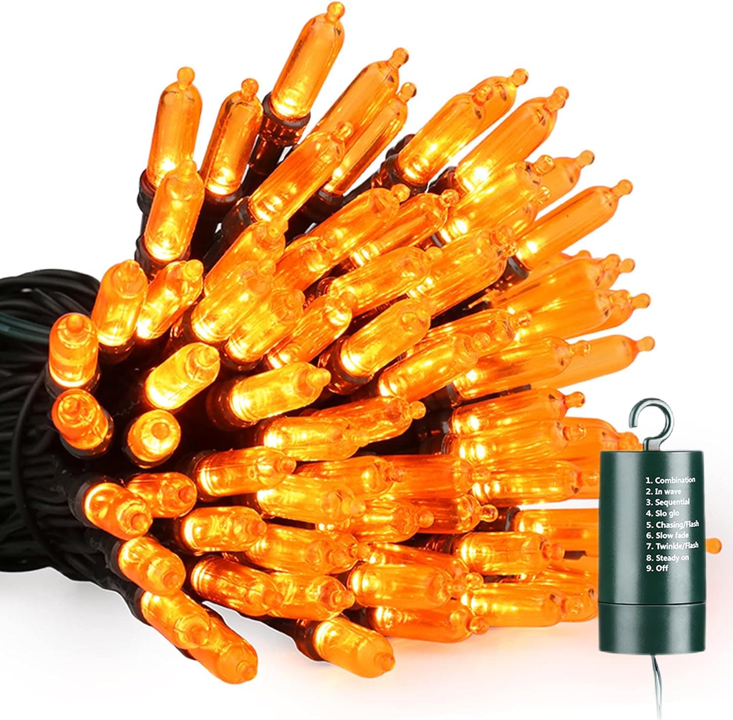 YAKEXI Christmas Orange Lights 33ft 100 LED Battery Operated 8 Modes with Timer Memory Function Indoor Outdoor String Lights Waterproof Mini Fairy Lights Christmas Decoration Fence Tree Porch Balcony