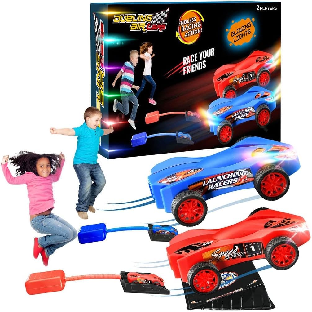 Outdoor Toys for Kids Ages 4-8 Racers Cars for Kids Light Up Racer Car up to 100 feet 2 Pack Launcher Dueling Air Powered Indoor and Outside Toys for Boys & Girls Gift for All Ages