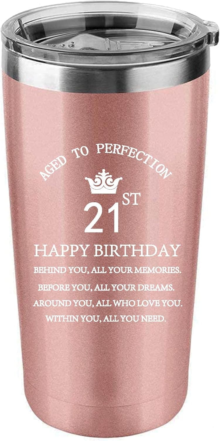 HLIKEM 2002 Finally 21st Inspirational Birthday Gift Behind You All Your Memories 20 Oz Rose Gold Stainless Steel Insulated Tumbler Vacuum Double Wall Cup 21 Years Old Birthday Gifts