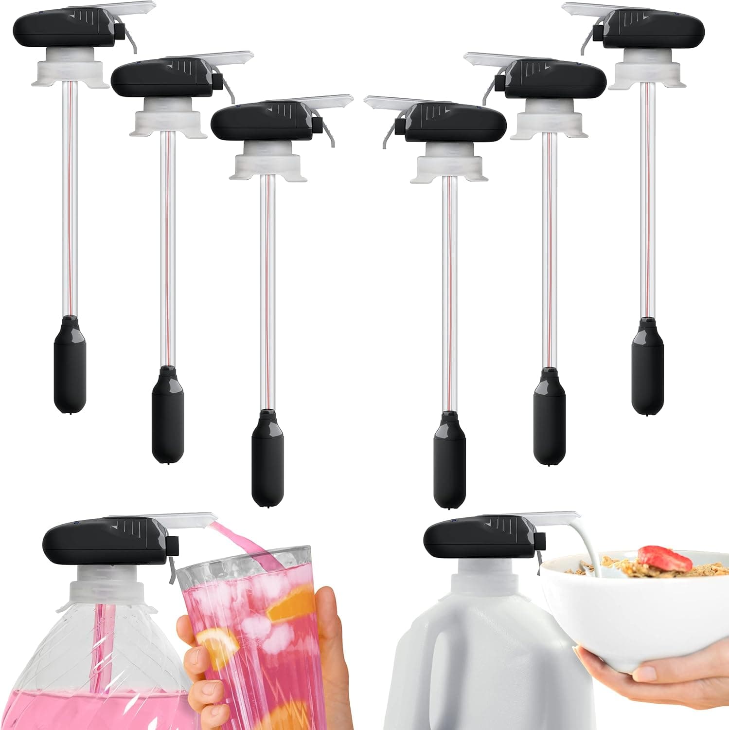 The Magic Tap Automatic Drink Dispenser: Hands-Free Milk, Beverage Dispenser, Drink Dispenser for Fridge Juice, Gifts for Women & Men: 6 Pack Black