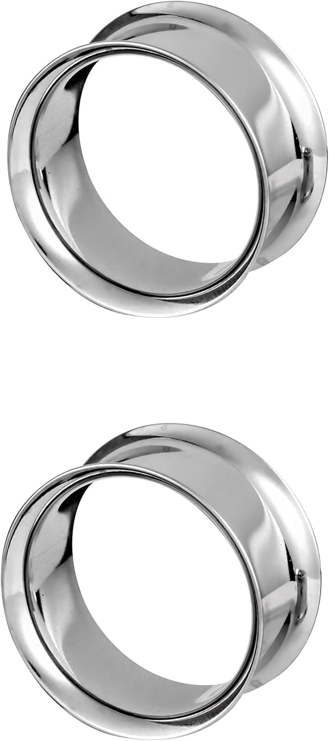 Forbidden Body Jewelry Surgical Steel Ear Gauges, Double Flared Saddle Tunnel Plug Earrings, 19mm - 25mm