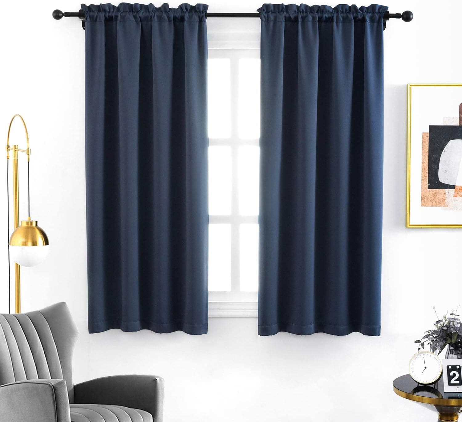 Anjee Blackout Curtains 45 Inches Room Darkening Window Kids Curtain Navy Blue Kitchen Drapes Thermal Insulated Solid Plain Drapery Nursery Panels,Navy Blue 38x45 Inches