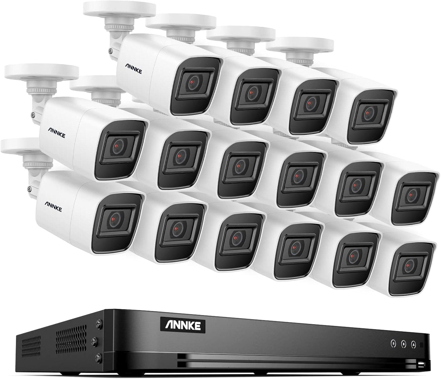ANNKE 4K 16CH Security DVR Recorder with Human & Vehicle Detection and (16) 8MP Outdoor Bullet Cameras with IP67 Weatherproof, 100ft Night Vision with EXIR, Email Alert, NO Hard Drive