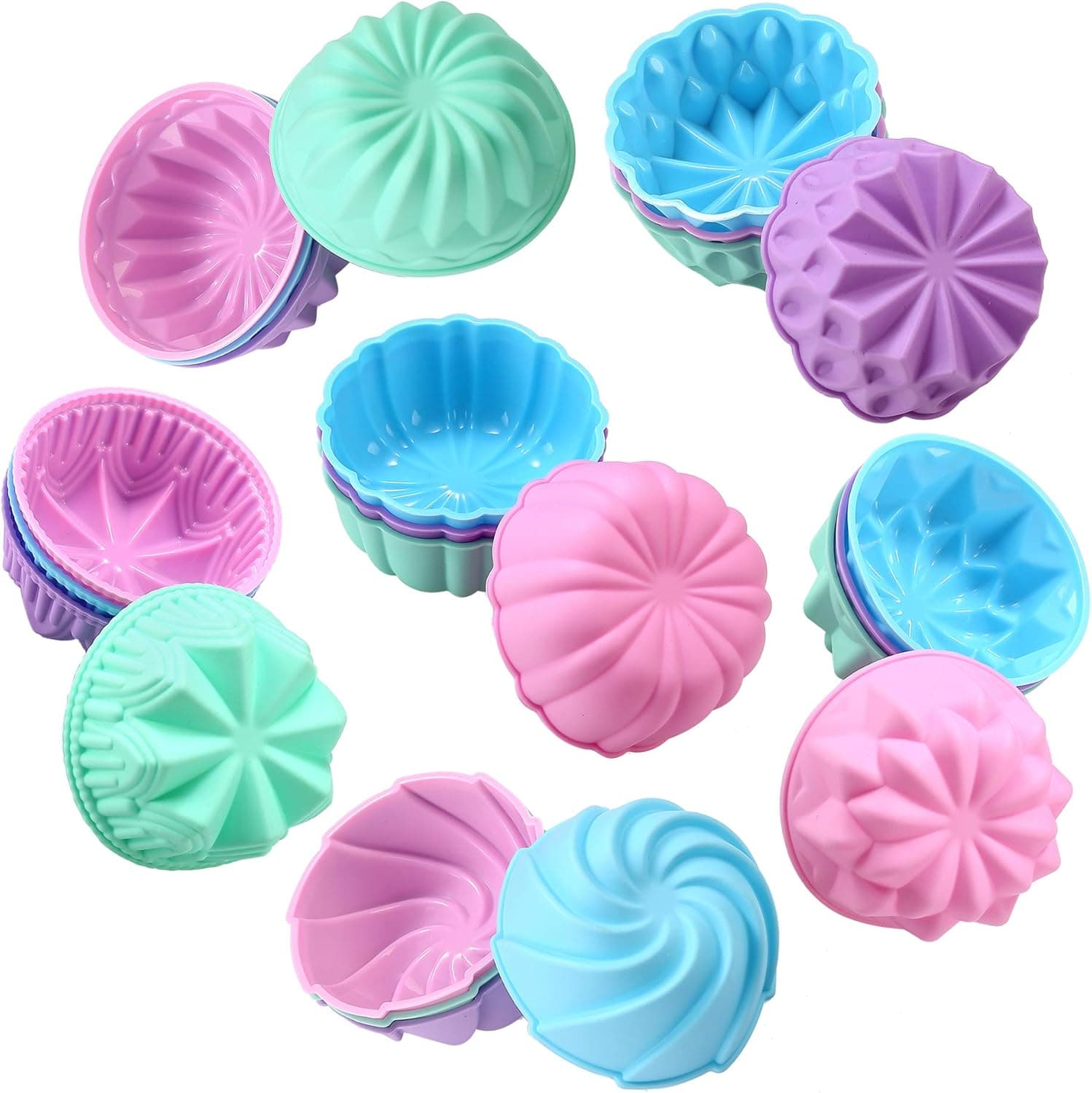 To encounter Silicone Cupcake Baking Cups, Food Grade Non-Stick Silicone Muffin Liners, Reusable 3 Inch Silicone Molds, 6 Shapes Pack of 24