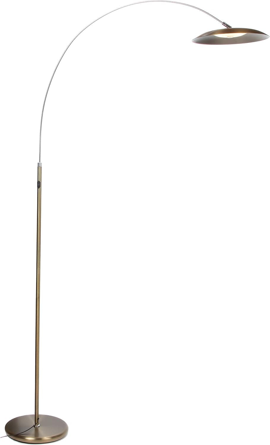 Brightech Atlas LED Floor Lamp- Gold Dimmable Contemporary Modern Curved Arc Lamp- Tall Pole Standing Industrial Lamp with Ambient Lighting for Living Room Bedroom Office Dorm (Antique Brass)