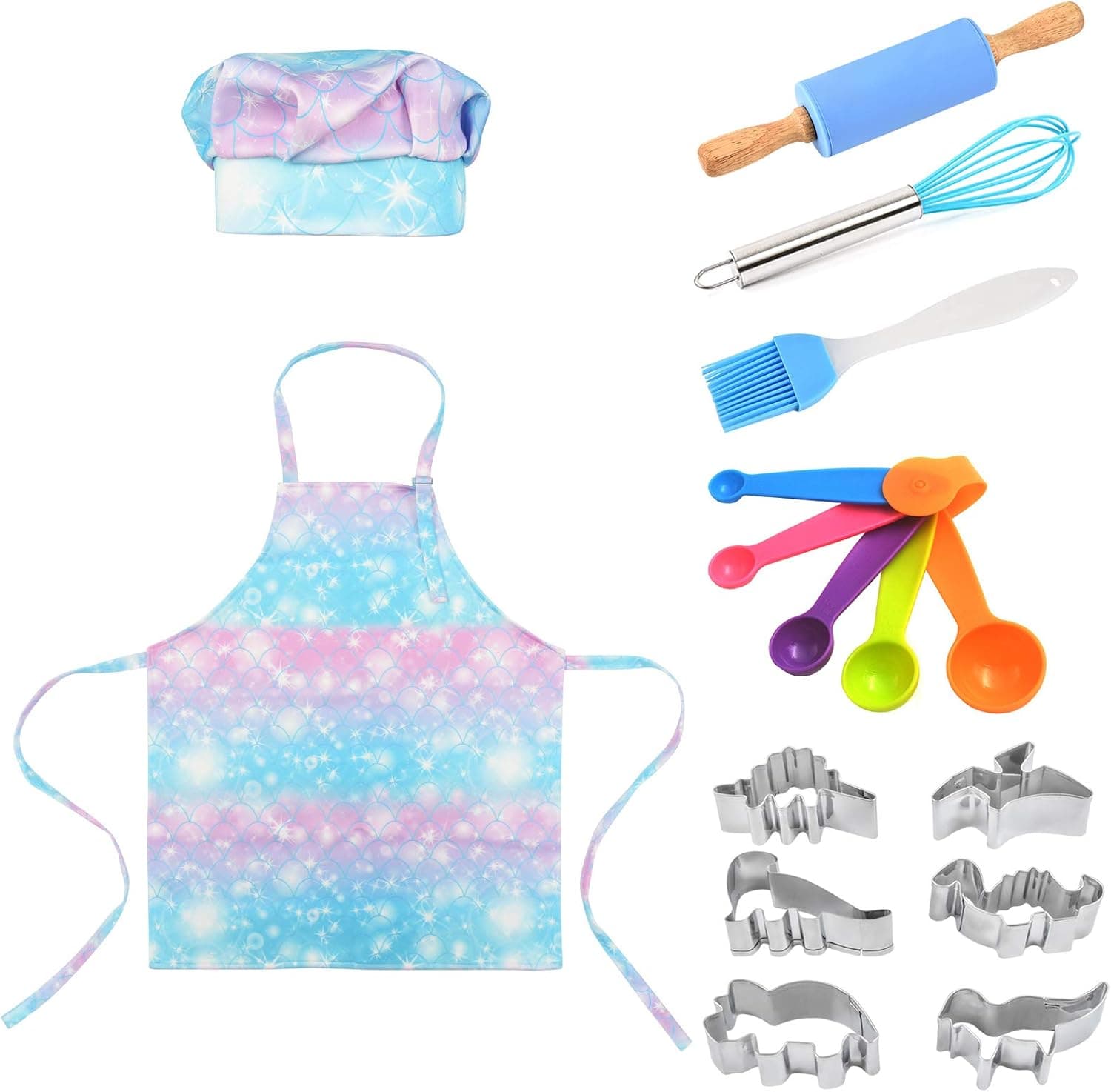 Rjdelpy Kids Cooking and Baking Set Career Role Play Kid Girls Boys Apron Chef Hat Set Dress up Pretend Play Cooking Set for Kids