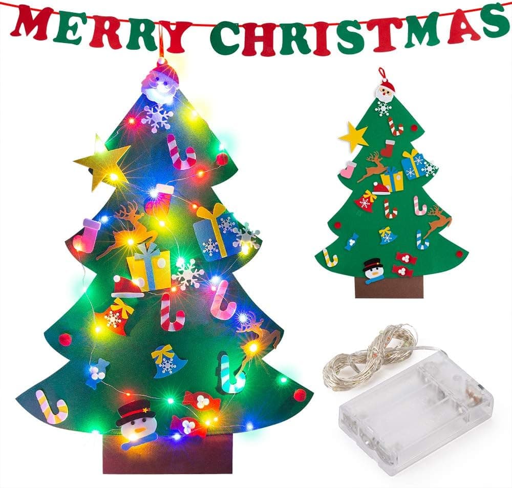 Felt Christmas Tree, DIY Christmas Tree with 26 pcs Ornaments for Kids Toddlers Home Door Window Wall Christmas Decor, Merry Christmas Felt Banner