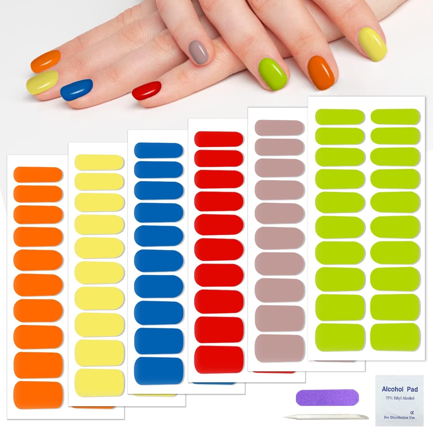 Nail Polish Strips Full Nail Wraps for Women, Self-Adhesive Nail Art Stickers for Girls, Safe for DIY Nails Including Nail File, Nail Wipes, Cuticle Stick
