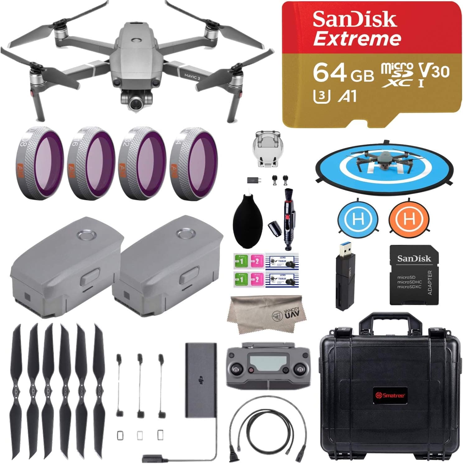 DJI Mavic 2 Zoom Drone Quadcopter with Dolly Zoom Camera, comes 2 Batteries, 64GB Extreme Micro SD, PGY ND Filter, Landing Pad, Signal Booster, Water Resistant Carrying Case