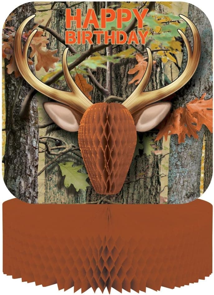 Pack of 6 Hunting Camo Happy Birthday Honeycomb Centerpiece Party Decorations 12"