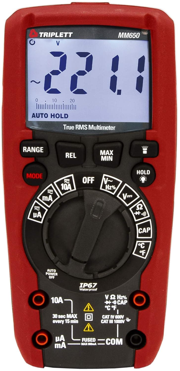 Triplett MM650 CAT IV True RMS 6000 Count Digital Multimeter with Lo Z - AC/DC Voltage, AC/DC Current, Resistance, Temperature, Capacitance, Frequency, Diode, Continuity
