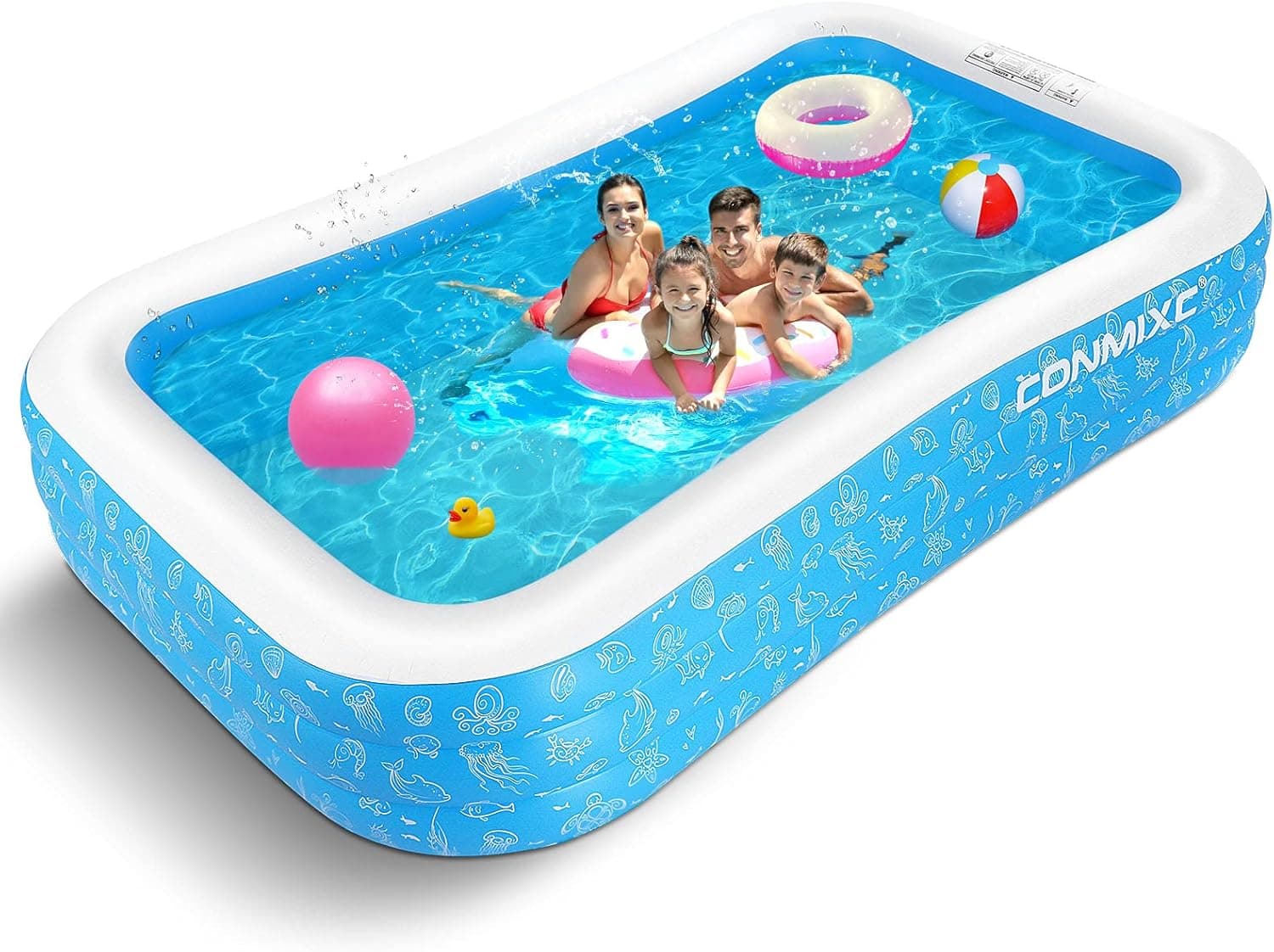 Large Inflatable Swimming Pool for Adults Kids, CONMIXC Blow Up Backyard Pool, Inflatable Hard Plastic Pool, Rectangle Above Ground Pool, Quick Set Family Pool for Outdoor Indoor 118" x 72" x 22"