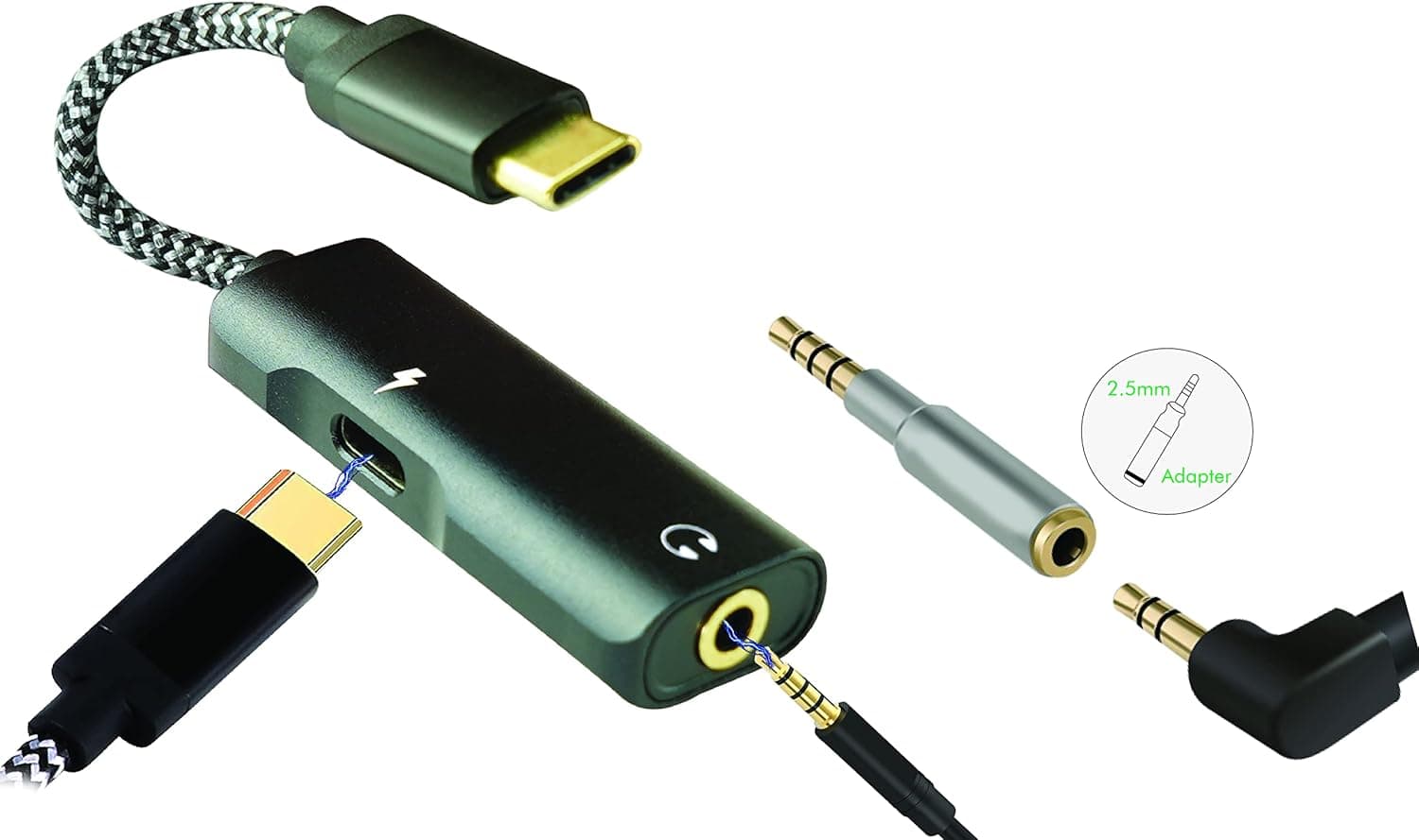 USB Type C to 3.5mm & 2.5mm Headphone Charger Aux Adapter 2in1 Audio Cable PD 60W Fast Charging Dongle For Stereo Headset Compatible With iPad Pro Samsung Galaxy S21/20+Note 20/Ultra 10 Plus S10 Pixel