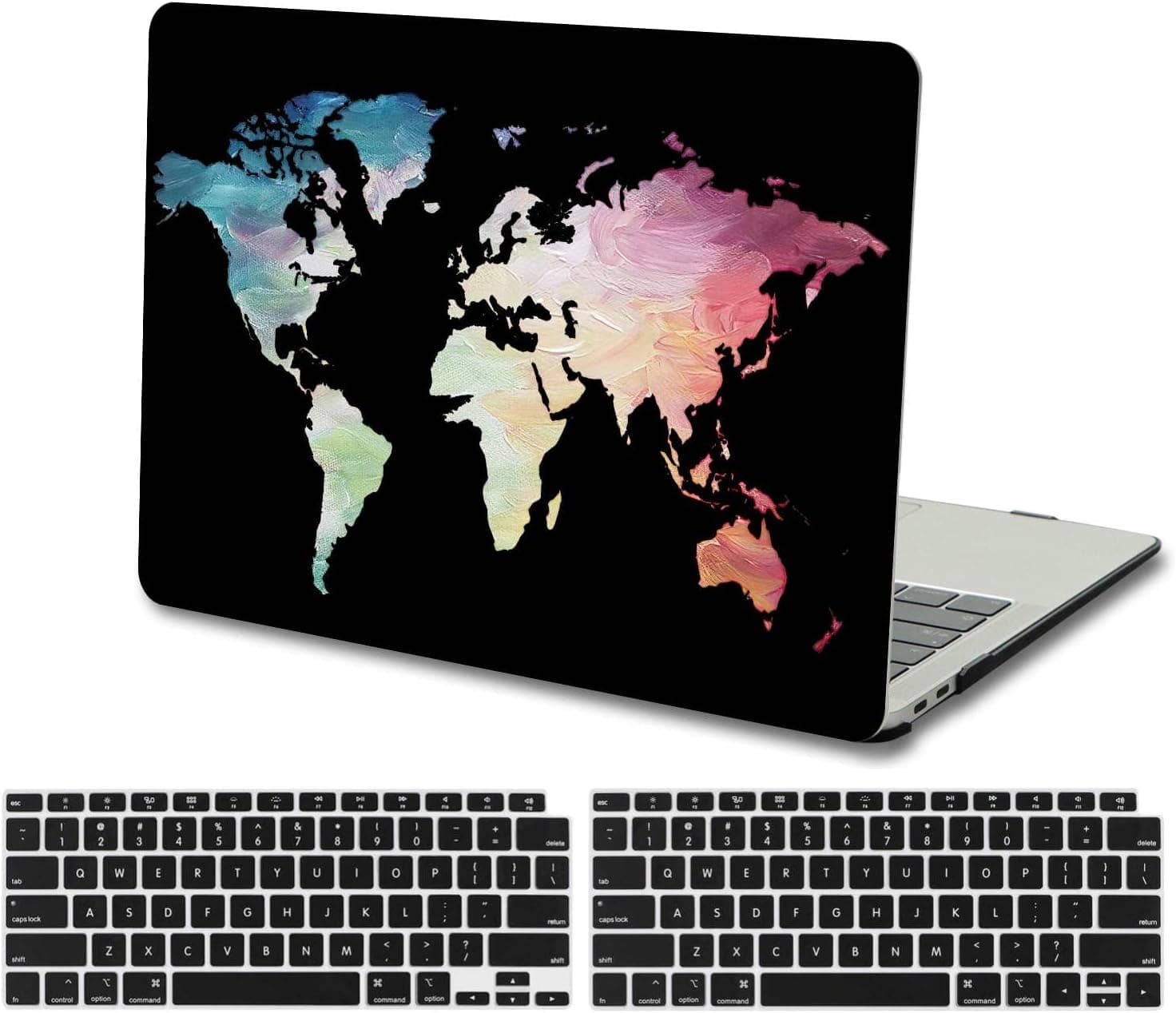 KSK KAISHEK Compatible with Macbook Air 13 inch Case 2018-2021 Release Retina Display Model A2337 M1 A2179 A1932, Plastic Hard Protective Shell & Black Keyboard Cover (Colorful World Map)