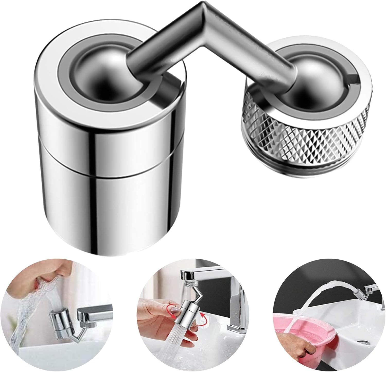Universal Splash Filter Faucet, 720° Rotatable Faucet Sprayer Head, Rotate Water Outlet Faucet Sprayer Head with 4-Layer Net Filter, Anti-Splash, Leakproof Design with Double O-Ring 1 Pack