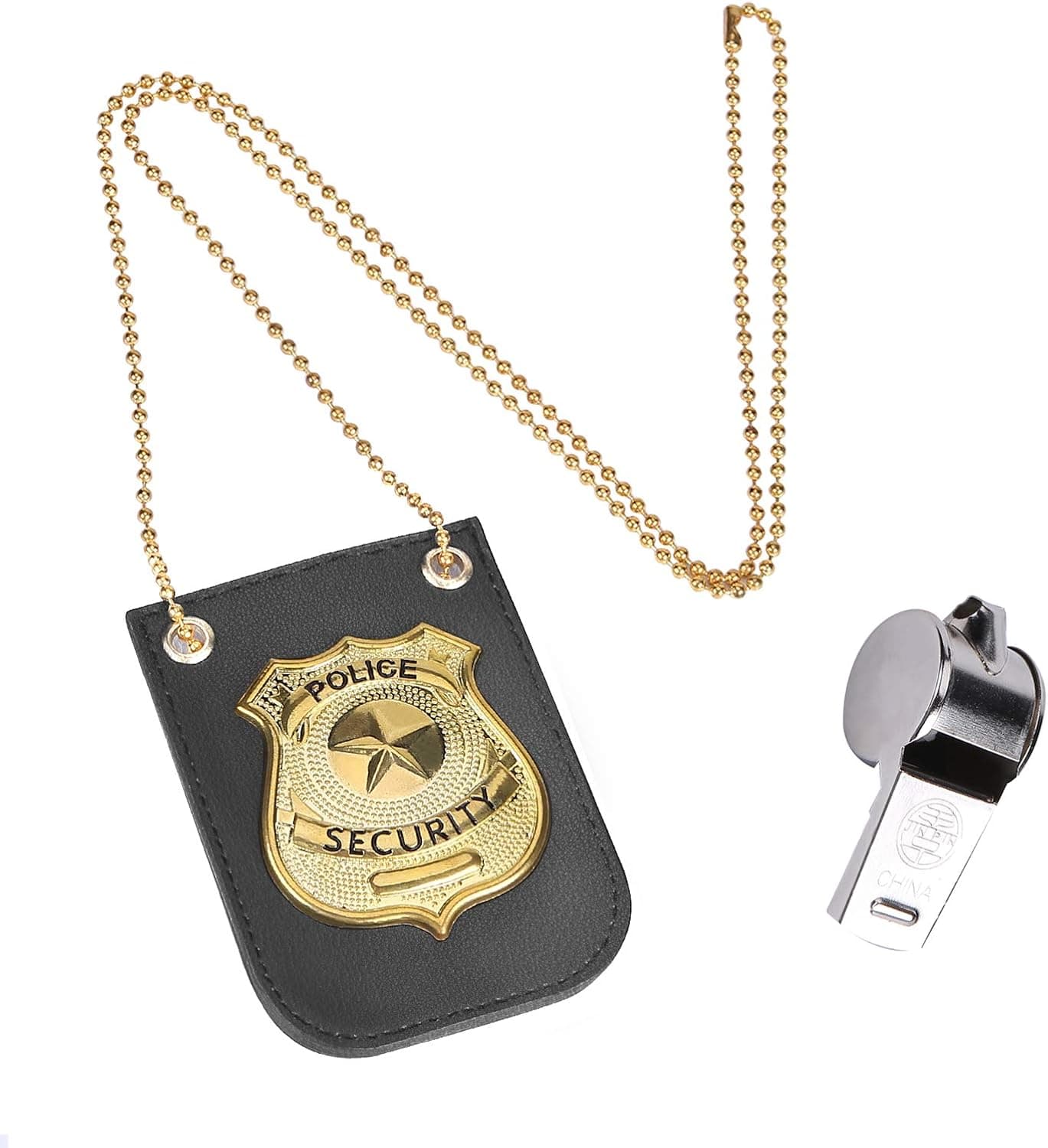 Kids Police Dress up Accessories Pretend Play Police Security Badge, Metal Steel Handcuffs and Whistle
